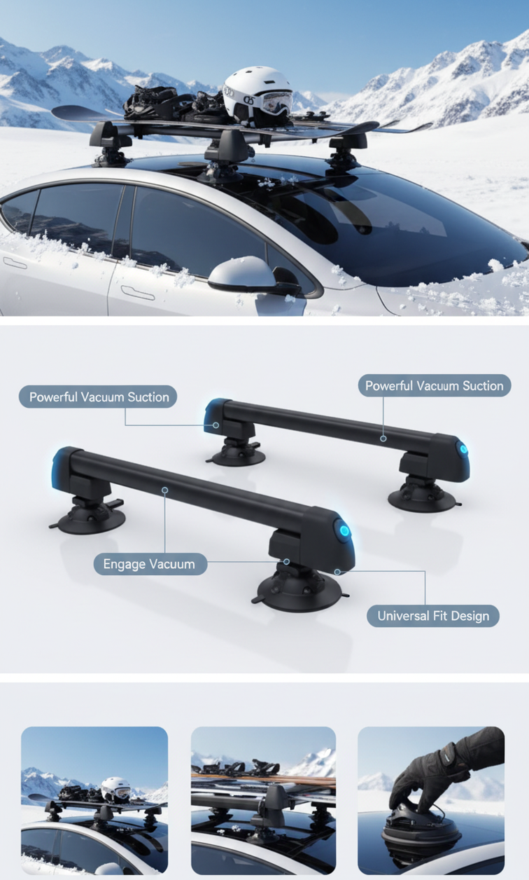Suction Cup Car Roof Skiboard Holder