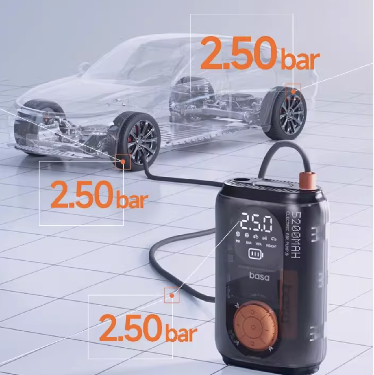 BASA Portable car tire inflator pump
