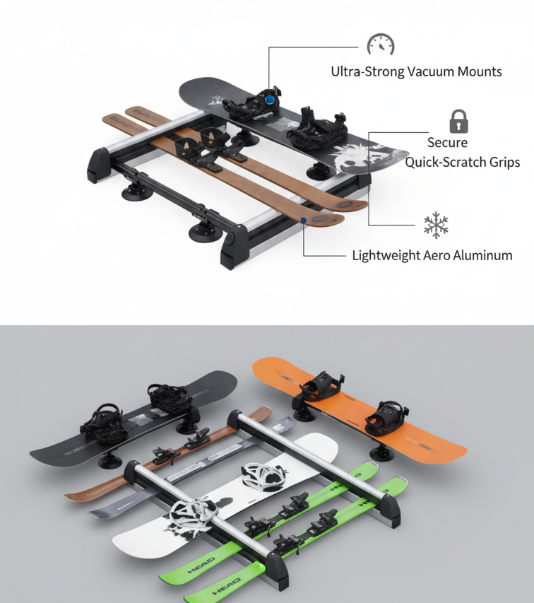 Suction Cup Car Roof Skiboard Holder