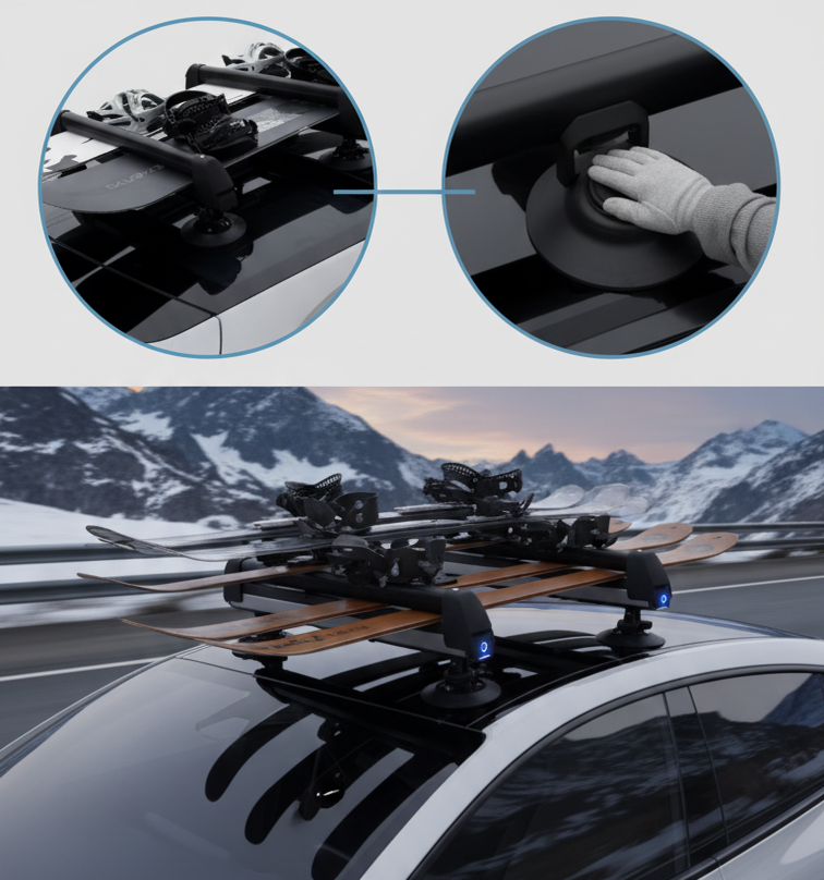 Suction Cup Car Roof Skiboard Holder